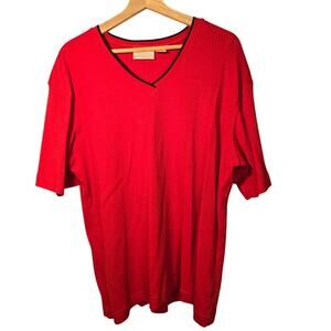 Elisabeth by Liz Claiborne 2X 100% Cotton Red V-Neck Knit Top [0282]